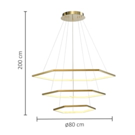 PENDENTE LED HEXAGONAL AÇO INOX E SILICONE DOURADO 54W 3000K | HEVVY 1218 SL-0519S/H3 GD PENDENTE LED HEXAGONAL AÇO INOX E SILICONE DOURADO 54W 3000K | HEVVY 1218 SL-0519S/H3 GD