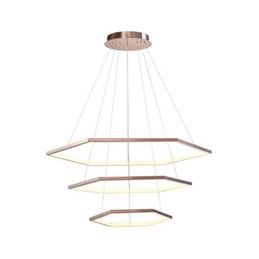 PENDENTE LED HEXAGONAL AÇO INOX E SILICONE ROSE 54W  3000K | HEVVY 1219 SL-0519S/H3 PENDENTE LED HEXAGONAL AÇO INOX E SILICONE ROSE 54W  3000K | HEVVY 1219 SL-0519S/H3