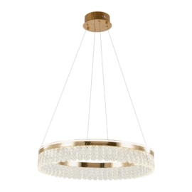 PENDENTE LED LUX 3000K 50W BIVOLT Ø58CM ALUMÍNIO E CRISTAL BRONZE | +LUZ PE-188/50.60BRO