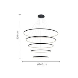 PENDENTE LED MILANO ALUMÍNIO E ACRÍLICO PRETO 157W  3000K | HEVVY 1224 SL-0515/H5 BK