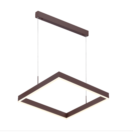 PENDENTE LED QUADRADO 3000K 64W BIVOLT 80X80CM METAL E ACRÍLICO MARROM | SINDORA ILUMINAÇÃO DCD01158