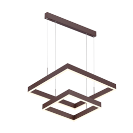 PENDENTE LED QUADRADO DUPLO 3000K 80W BIVOLT 60X60CM METAL E ACRÍLICO MARROM | SINDORA ILUMINAÇÃO DCD01160