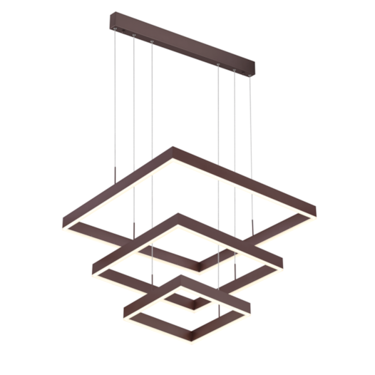 PENDENTE LED QUADRADO TRIPLO 3000K 144W BIVOLT 80X80CM METAL E ACRÍLICO MARROM | SINDORA ILUMINAÇÃO DCD01162 PENDENTE LED QUADRADO TRIPLO 3000K 144W BIVOLT 80X80CM METAL E ACRÍLICO MARROM | SINDORA ILUMINAÇÃO DCD01162