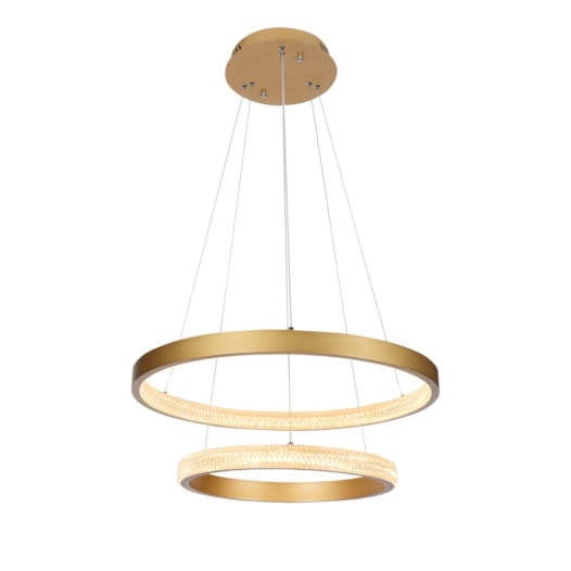 PENDENTE LED REDONDO DUPLO 3000K 62W BIVOLT Ø60CM ALUMÍNIO E ACRÍLICO DOURADO | SINDORA ILUMINAÇÃO DCD015072