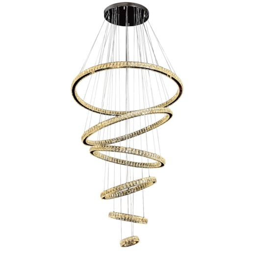 PENDENTE LED REDONDO QUÍNTUPLO 3000K 134W BIVOLT Ø110CM CRISTAL E METAL CROMADO | SINDORA ILUMINAÇÃO DCD00743 PENDENTE LED REDONDO QUÍNTUPLO 3000K 134W BIVOLT Ø110CM CRISTAL E METAL CROMADO | SINDORA ILUMINAÇÃO DCD00743