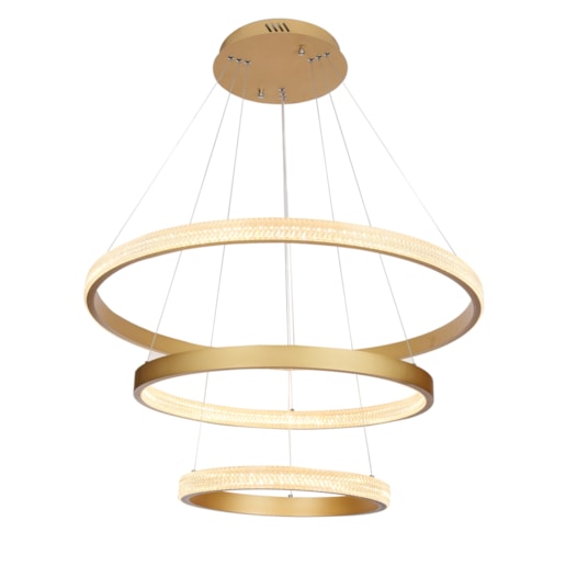 PENDENTE LED REDONDO TRIPLO 3000K 80W BIVOLT Ø80CM ALUMÍNIO E ACRÍLICO DOURADO | SINDORA ILUMINAÇÃO DCD015073 PENDENTE LED REDONDO TRIPLO 3000K 80W BIVOLT Ø80CM ALUMÍNIO E ACRÍLICO DOURADO | SINDORA ILUMINAÇÃO DCD015073
