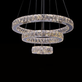 PENDENTE LED REDONDO TRIPLO 90W BIVOLT Ø60CM CRISTAL E METAL CROMADO E TRANSPARENTE | SINDORA ILUMINAÇÃO DCD00101 PENDENTE LED REDONDO TRIPLO 90W BIVOLT Ø60CM CRISTAL E METAL CROMADO E TRANSPARENTE | SINDORA ILUMINAÇÃO DCD00101