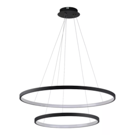 PENDENTE LED RING REDONDO DUPLO 3000K 54W BIVOLT Ø60X2CM ALUMÍNIO E ABS PRETO | SL ILUMINAÇÃO 2000/40-60-53