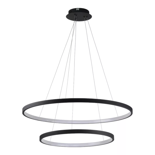 PENDENTE LED RING REDONDO DUPLO 3000K 54W BIVOLT Ø60X2CM ALUMÍNIO E ABS PRETO | SL ILUMINAÇÃO 2000/40-60-53