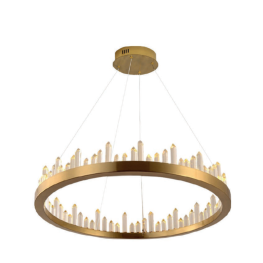 PENDENTE LED ROCA METAL E CRISTAL DOURADO E TRANSPARENTE 36W 3000K | BELLA ILUMINAÇÃO BC003G