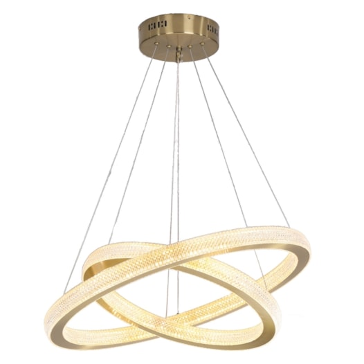 PENDENTE LED SATURNO ANEL DUPLO 3000K 69W BIVOLT Ø65CM METAL E ACRÍLICO DOURADO | SKYLIGHT SKY-3056 PENDENTE LED SATURNO ANEL DUPLO 3000K 69W BIVOLT Ø65CM METAL E ACRÍLICO DOURADO | SKYLIGHT SKY-3056