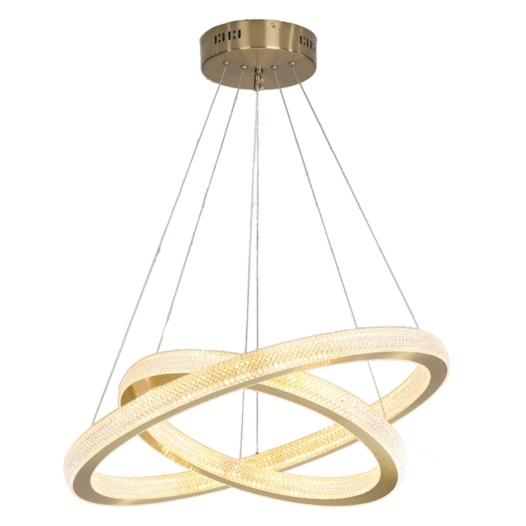 PENDENTE LED SATURNO ANEL DUPLO 3000K 69W BIVOLT Ø65CM METAL E ACRÍLICO DOURADO | SKYLIGHT SKY-3056