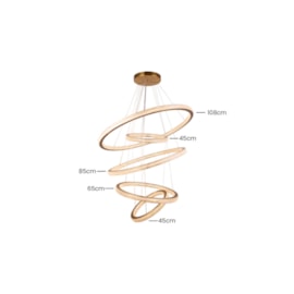 PENDENTE LED SATURNO ANEL QUÍNTUPLO 3000K 190W BIVOLT Ø108CM METAL E ACRÍLICO DOURADO | SKYLIGHT SKY-3057