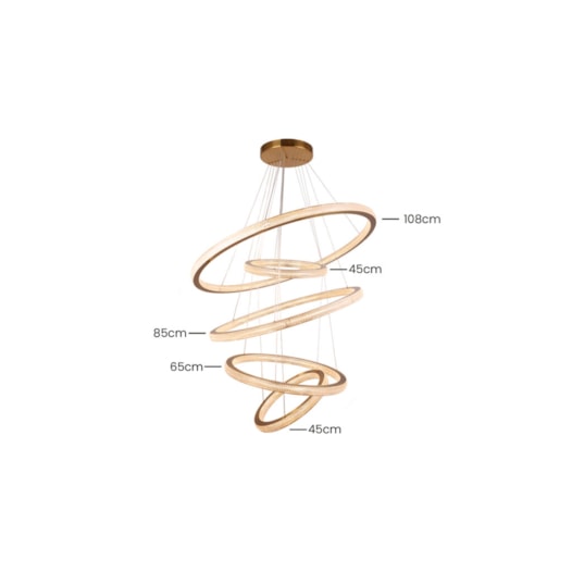 PENDENTE LED SATURNO ANEL QUÍNTUPLO 3000K 190W BIVOLT Ø108CM METAL E ACRÍLICO DOURADO | SKYLIGHT SKY-3057 PENDENTE LED SATURNO ANEL QUÍNTUPLO 3000K 190W BIVOLT Ø108CM METAL E ACRÍLICO DOURADO | SKYLIGHT SKY-3057