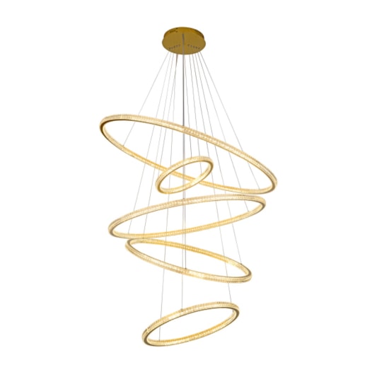 PENDENTE LED SATURNO QUINTUPLO 3000K 190W BIVOLT Ø120CM METAL E ACRÍLICO DOURADO | SKYLIGHT SKY-3357 PENDENTE LED SATURNO QUINTUPLO 3000K 190W BIVOLT Ø120CM METAL E ACRÍLICO DOURADO | SKYLIGHT SKY-3357