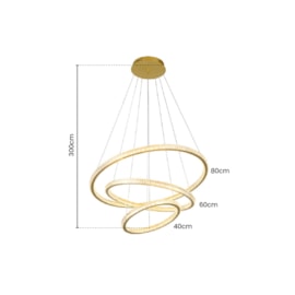 PENDENTE LED SATURNO TRIPLO 3000K 224W BIVOLT Ø80CM METAL E ACRÍLICO DOURADO | SKYLIGHT SKY-3356
