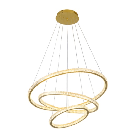 PENDENTE LED SATURNO TRIPLO 3000K 224W BIVOLT Ø80CM METAL E ACRÍLICO DOURADO | SKYLIGHT SKY-3356