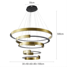 PENDENTE LED UOLI 5 MOD. 5M AROS 30/40/60/80/100CM 380W 3000K PRETO E OURO FOSCO | NORDECOR 2575 PENDENTE LED UOLI 5 MOD. 5M AROS 30/40/60/80/100CM 380W 3000K PRETO E OURO FOSCO | NORDECOR 2575