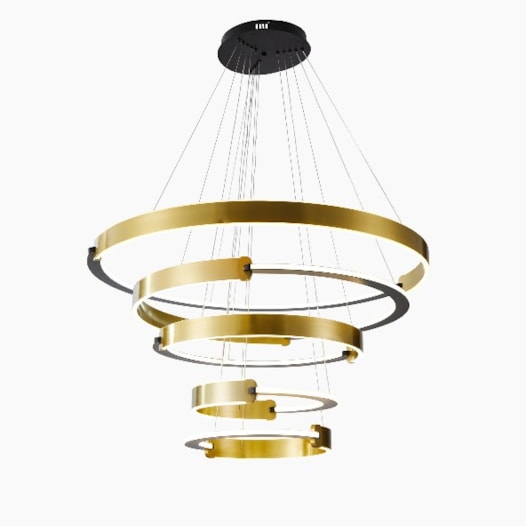 PENDENTE LED UOLI 5 MOD. 5M AROS 30/40/60/80/100CM 380W 3000K PRETO E OURO FOSCO | NORDECOR 2575 PENDENTE LED UOLI 5 MOD. 5M AROS 30/40/60/80/100CM 380W 3000K PRETO E OURO FOSCO | NORDECOR 2575