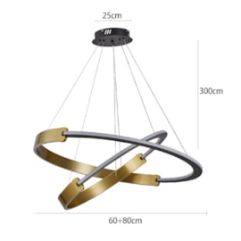 PENDENTE LED UOLI 60/80CM 175W 3000K PRETO OURO FOSCO | NORDECOR 2573 PENDENTE LED UOLI 60/80CM 175W 3000K PRETO OURO FOSCO | NORDECOR 2573