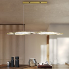 PENDENTE LED VOGUE 3000K 40W BIVOLT Ø120CM METAL E CRISTAL DOURADO | +LUZ PE-167/40.120DO PENDENTE LED VOGUE 3000K 40W BIVOLT Ø120CM METAL E CRISTAL DOURADO | +LUZ PE-167/40.120DO