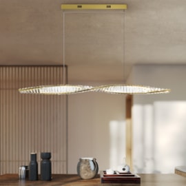 PENDENTE LED VOGUE 3000K 40W BIVOLT Ø120CM METAL E CRISTAL DOURADO | +LUZ PE-167/40.120DO