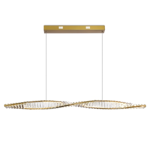 PENDENTE LED VOGUE 3000K 40W BIVOLT Ø120CM METAL E CRISTAL DOURADO | +LUZ PE-167/40.120DO