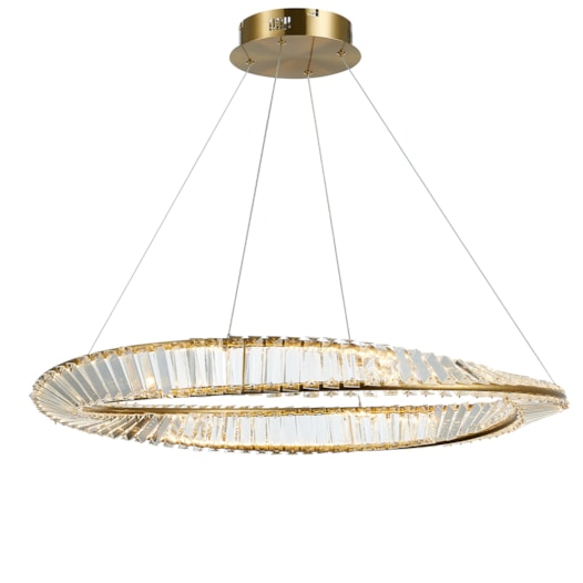 PENDENTE LED VOGUE 3000K 65W BIVOLT Ø80CM METAL E CRISTAL DOURADO | +LUZ PE-165/65.80DO PENDENTE LED VOGUE 3000K 65W BIVOLT Ø80CM METAL E CRISTAL DOURADO | +LUZ PE-165/65.80DO