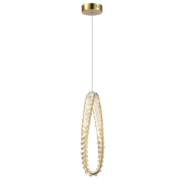 PENDENTE LED WALO 3000K 25W BIVOLT Ø45X12CM CRISTAL E METAL DOURADO | +LUZ PE-169/25.45DO