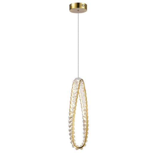 PENDENTE LED WALO 3000K 25W BIVOLT Ø45X12CM CRISTAL E METAL DOURADO | +LUZ PE-169/25.45DO