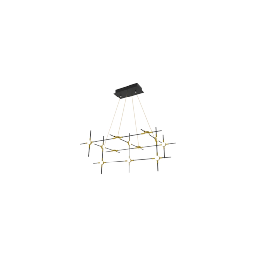 PENDENTE LINK 56X80X36CM AÇO ALUMINIO E ACRÍLICO DOURADO PRETO E BRANCO | BELLA ILUMINAÇÃO FT001