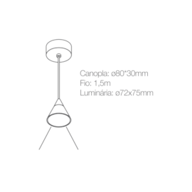 PENDENTE MINI CONE BRANCO 7W 3000K | ROMALUX P0037 PENDENTE MINI CONE BRANCO 7W 3000K | ROMALUX P0037
