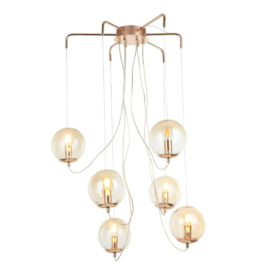 PENDENTE MÓBILE 6XE14 78W Ø65CM METAL E VIDRO DOURADO E CHAMPAGNE | BELLA ILUMINAÇÃO BB014