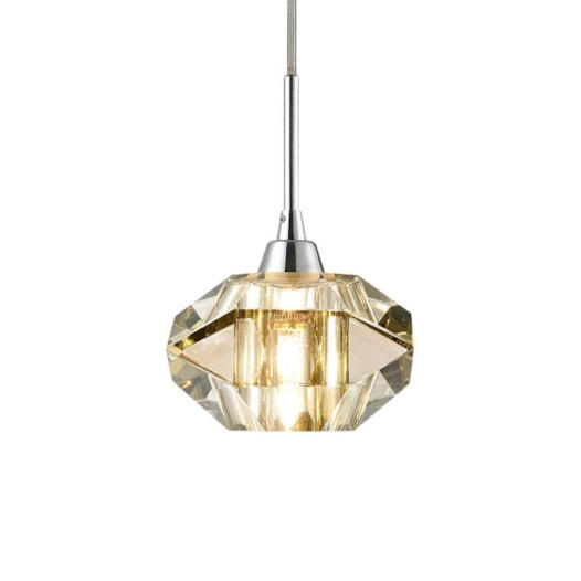 PENDENTE Ø14CM CRISTAL E AÇO CONHAQUE | +LUZ PE-012/1.12CO