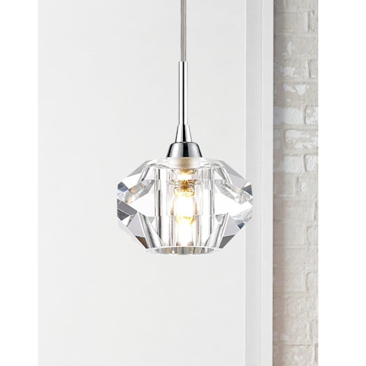 PENDENTE Ø14CM CRISTAL E AÇO TRANSLÚCIDO | +LUZ PE-012/1.12CL PENDENTE Ø14CM CRISTAL E AÇO TRANSLÚCIDO | +LUZ PE-012/1.12CL