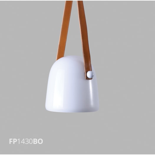 PENDENTE PELLE LED 16W 3000K Ø20X120CM METAL BRANCO/VIDRO OPACO/COURO MARROM | FLAVO FP1430BO PENDENTE PELLE LED 16W 3000K Ø20X120CM METAL BRANCO/VIDRO OPACO/COURO MARROM | FLAVO FP1430BO