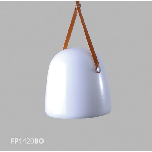 PENDENTE PELLE LED 16W 3000K Ø39X120CM METAL BRANCO/VIDRO OPACO/COURO MARROM | FLAVO FP1420BO