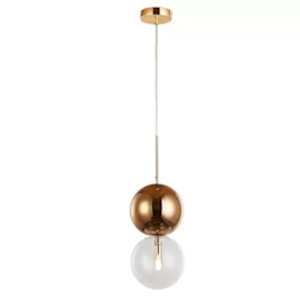 PENDENTE PETITE 1XG9 28W 15X45CM METAL E VIDRO DOURADO E TRANSPARENTE | BELLA ILUMINAÇÃO JO008