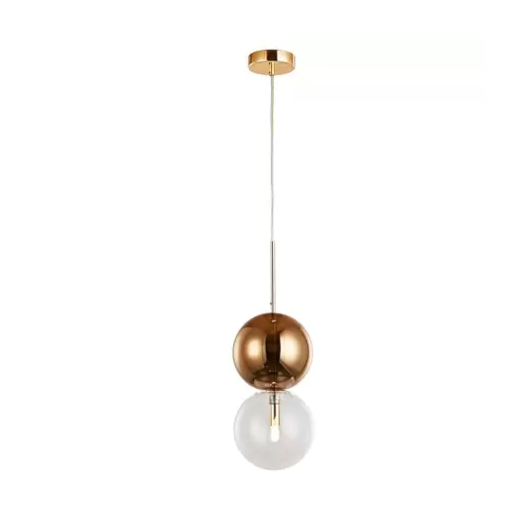 PENDENTE PETITE 1XG9 28W 15X45CM METAL E VIDRO DOURADO E TRANSPARENTE | BELLA ILUMINAÇÃO JO008