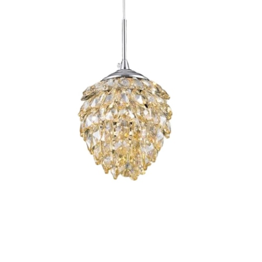 PENDENTE PINHA Ø15CM CRISTAL E AÇO CONHAQUE E CROMADO | +LUZ PE-030/1.15CO PENDENTE PINHA Ø15CM CRISTAL E AÇO CONHAQUE E CROMADO | +LUZ PE-030/1.15CO