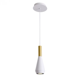 PENDENTE PITUCO CÔNICO Ø9X26CM METAL BRANCO E DOURADO | BELLA ILUMINAÇÃO ML016GW