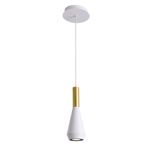 PENDENTE PITUCO CÔNICO Ø9X26CM METAL BRANCO E DOURADO | BELLA ILUMINAÇÃO ML016GW