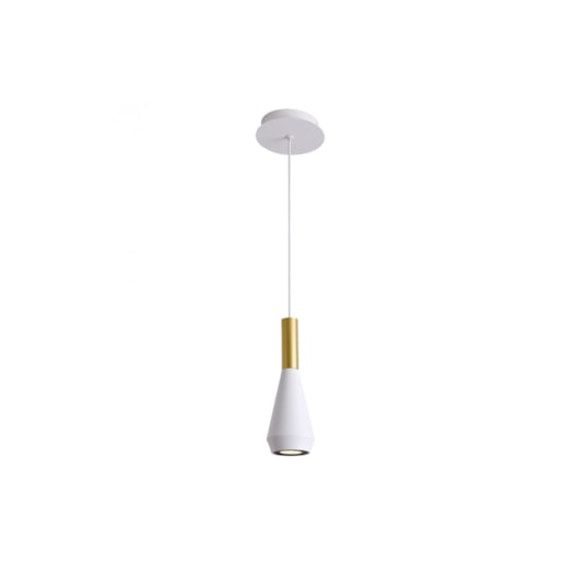 PENDENTE PITUCO CÔNICO Ø9X26CM METAL DOURADO E BRANCO | BELLA ILUMINAÇÃO ML016GW