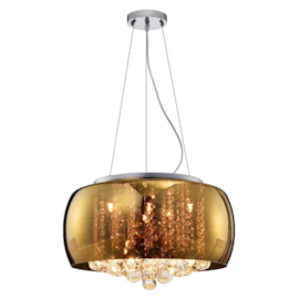 PENDENTE/PLAFON SOHO 5XG9 BIVOLT 40X23CM CRISTAL, METAL E VIDRO CROMADO, DOURADO E TRANSPARENTE | BELLA ILUMINAÇÃO PD002