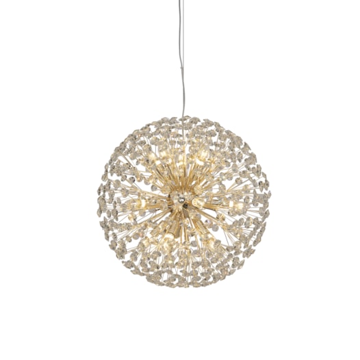 PENDENTE REDONDO Ø60CM CRISTAL E METAL DOURADO | SINDORA ILUMINAÇÃO DCD01221