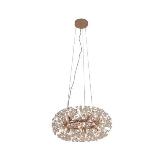 PENDENTE REDONDO Ø60X28CM CRISTAL E ALUMÍNIO ROSÊ | SINDORA ILUMINAÇÃO DCD01244