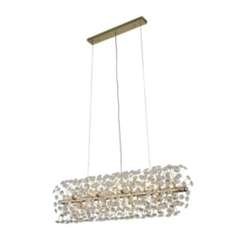 PENDENTE RETANGULAR 28X90CM CRISTAL E ALUMÍNIO DOURADO | SINDORA ILUMINAÇÃO DCD01245