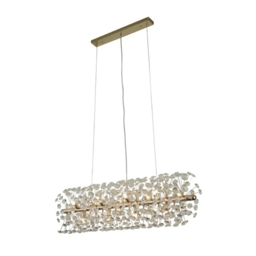 PENDENTE RETANGULAR 28X90CM CRISTAL E ALUMÍNIO DOURADO | SINDORA ILUMINAÇÃO DCD01245