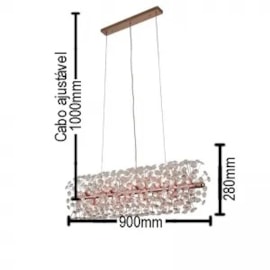 PENDENTE RETANGULAR 28X90CM CRISTAL E ALUMÍNIO ROSÊ | SINDORA ILUMINAÇÃO DCD01246