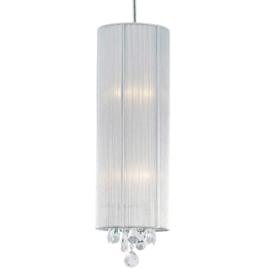 PENDENTE SILK 2XE27 BIVOLT 20X55CM METAL, CRISTAL E TECIDO PRATA, CROMADO E TRANSPARENTE | BELLA ILUMINAÇÃO HU2089S